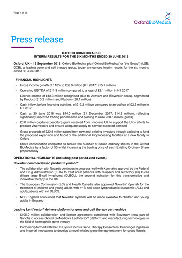 Thumbnail Oxford Biomedica Half-year Report 2018-h1
