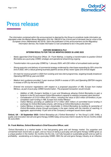 Thumbnail Oxford Biomedica Half-year Report 2023-h1