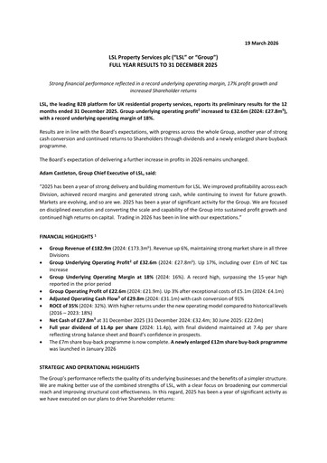 Thumbnail LSL Property Services plc Financial Report 2025