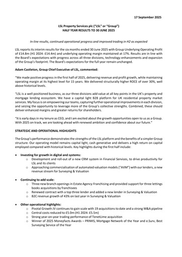 Vorschaubild LSL Property Services plc Halbjahresbericht 2025-h1