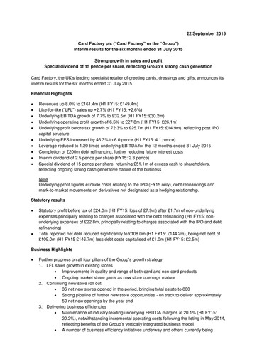Thumbnail Card Factory plc Half-year Report 2015-h1