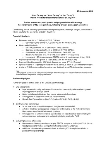 Thumbnail Card Factory plc Half-year Report 2016-h1