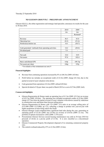 Thumbnail MJ Gleeson plc Financial Report 2010