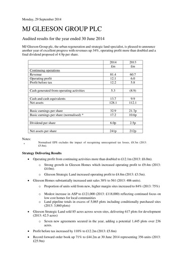 Vorschaubild MJ Gleeson plc Finanzbericht 2014