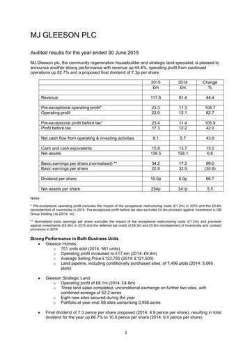 Vorschaubild MJ Gleeson plc Finanzbericht 2015