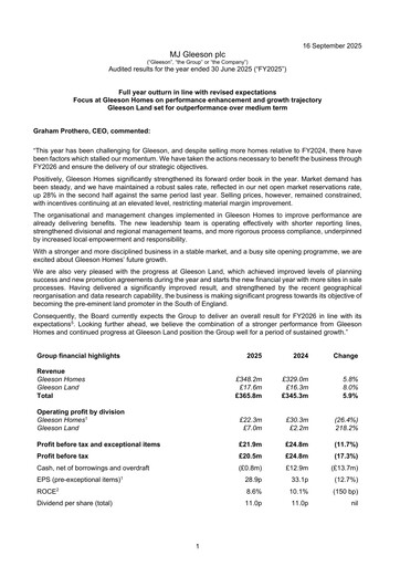 Vorschaubild MJ Gleeson plc Finanzbericht 2025