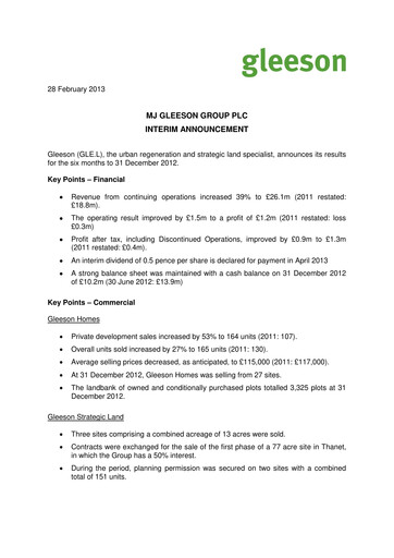 Thumbnail MJ Gleeson plc Half-year Report 2012-h1