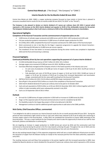 Thumbnail Central Asia Metals Half-year Report 2014-h1