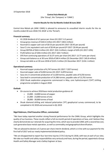 Thumbnail Central Asia Metals Half-year Report 2018-h1