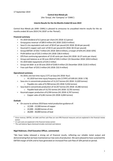 Thumbnail Central Asia Metals Half-year Report 2019-h1