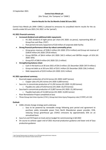 Thumbnail Central Asia Metals Half-year Report 2021-h1