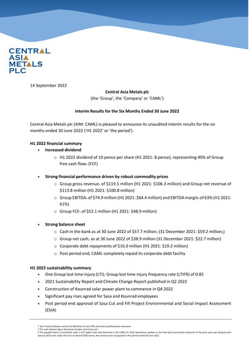 Thumbnail Central Asia Metals Half-year Report 2022-h1