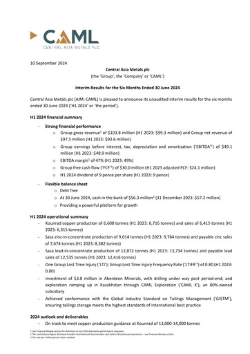 Thumbnail Central Asia Metals Half-year Report 2024-h1