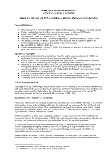 Miniature Wickes Group Rapport semestriel 2022