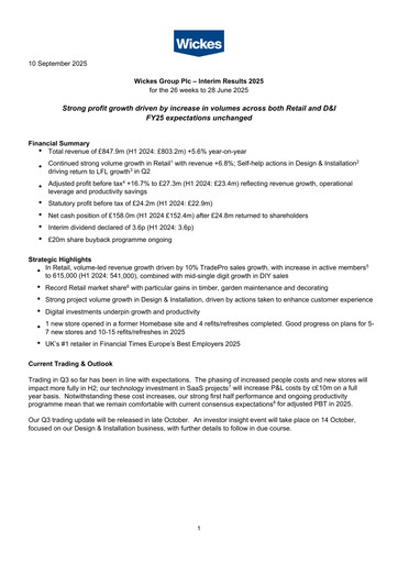 Miniature Wickes Group Rapport semestriel 2025