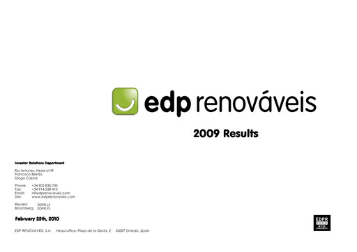 Miniature EDP Renováveis Rapport financier 2009