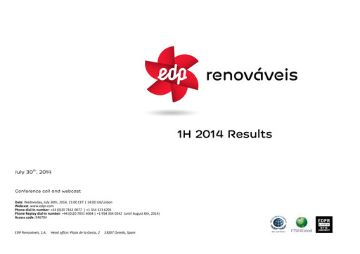 Miniature EDP Renováveis Rapport semestriel 2014-h1