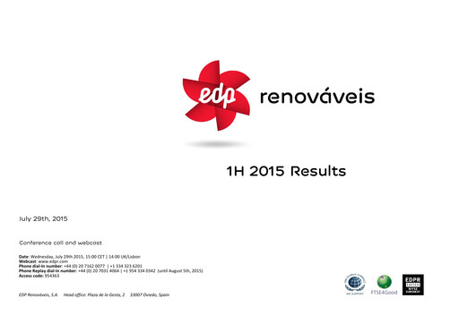 Miniature EDP Renováveis Rapport semestriel 2015-h1