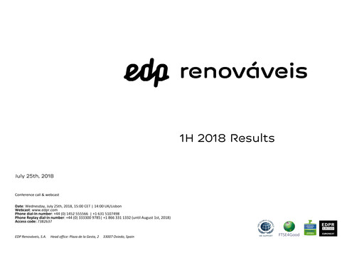 Miniature EDP Renováveis Rapport semestriel 2018-h1