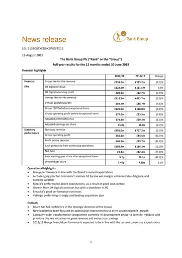 Vorschaubild The Rank Group Finanzbericht 2018