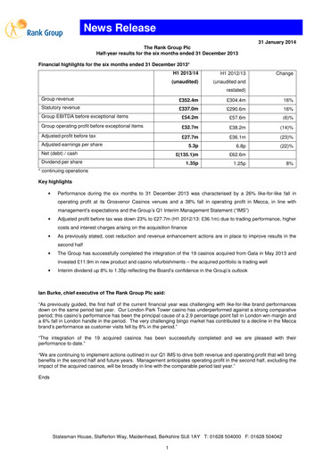 Vorschaubild The Rank Group Halbjahresbericht 2013-h1