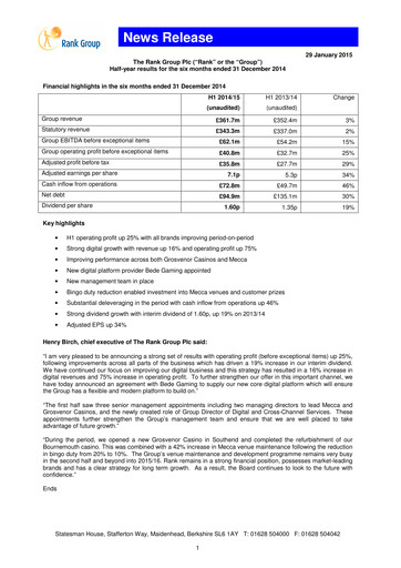 Vorschaubild The Rank Group Halbjahresbericht 2014-h1