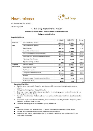 Vorschaubild The Rank Group Halbjahresbericht 2018-h1