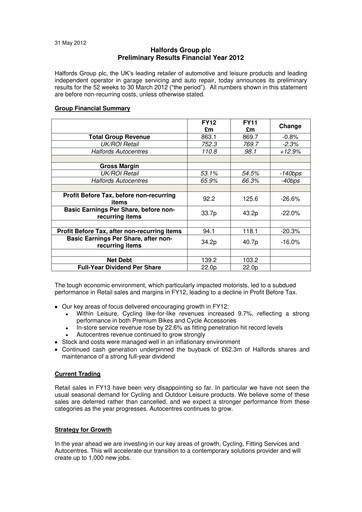 Thumbnail Halfords Group Financial Report 2012