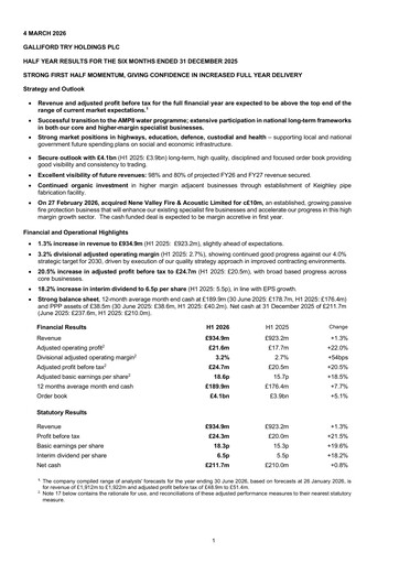 Miniature Galliford Try Rapport semestriel 2025-h1