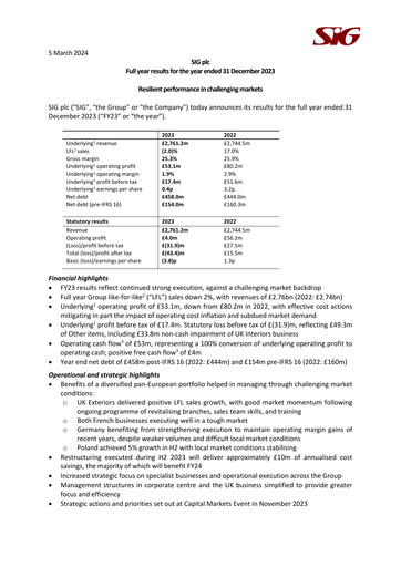 Thumbnail SIG plc Financial Report 2023