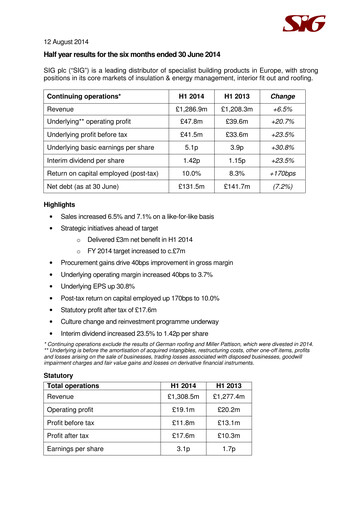 Vorschaubild SIG plc Halbjahresbericht 2014-h1
