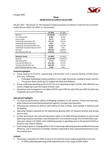 Vorschaubild SIG plc Halbjahresbericht 2024-h1