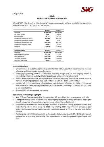 Vorschaubild SIG plc Halbjahresbericht 2025-h1