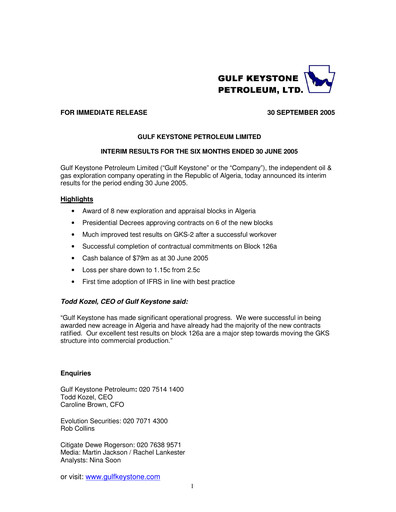 Thumbnail Gulf Keystone Petroleum Half-year Report 2005-h1
