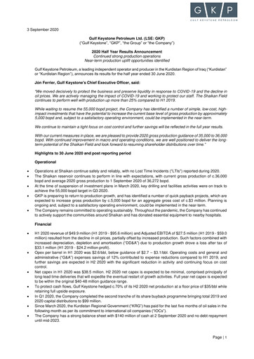 Thumbnail Gulf Keystone Petroleum Half-year Report 2020-h1