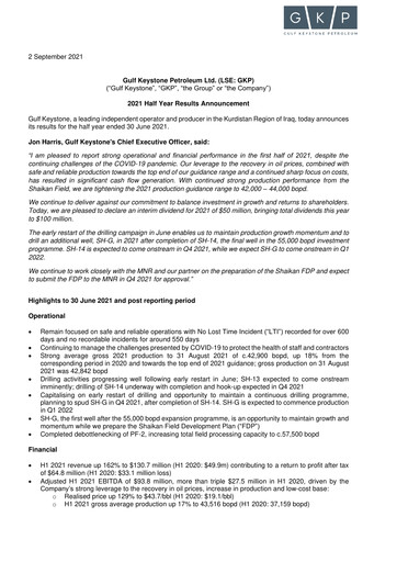 Thumbnail Gulf Keystone Petroleum Half-year Report 2021-h1