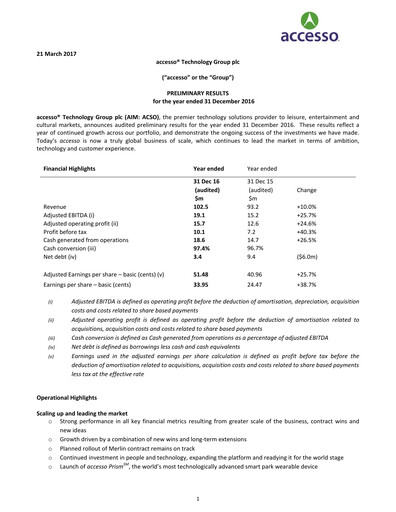 Thumbnail accesso Technology Group Financial Report 2016