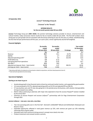 Thumbnail accesso Technology Group Half-year Report 2016-h1