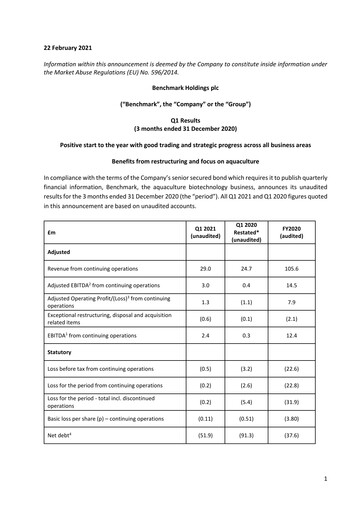 Thumbnail Benchmark Holdings Quarterly Report 2021-q1
