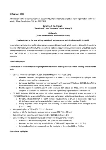 Thumbnail Benchmark Holdings Quarterly Report 2023-q1