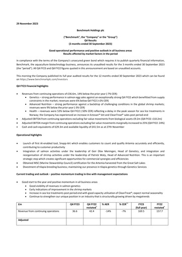 Thumbnail Benchmark Holdings Quarterly Report 2023-q4
