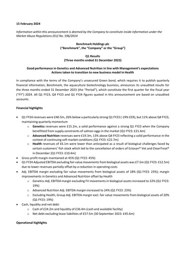 Thumbnail Benchmark Holdings Quarterly Report 2024-q1