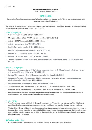 Thumbnail The Property Franchise Group Financial Report 2023
