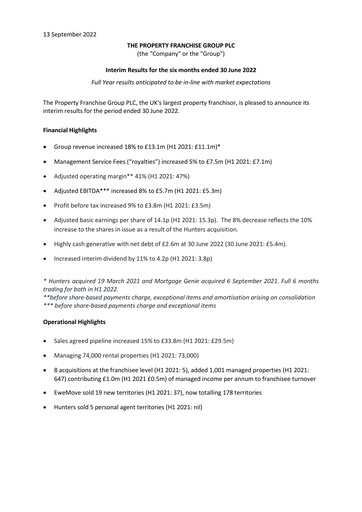 Thumbnail The Property Franchise Group Half-year Report 2022-h1