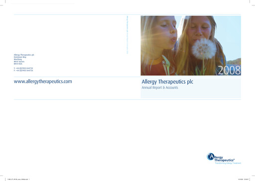 Thumbnail Allergy Therapeutics Annual Report 2008