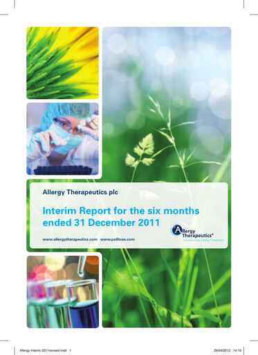 Thumbnail Allergy Therapeutics Half-year Report 2011-2012