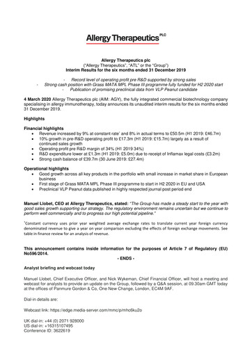 Thumbnail Allergy Therapeutics Half-year Report 2019-2020