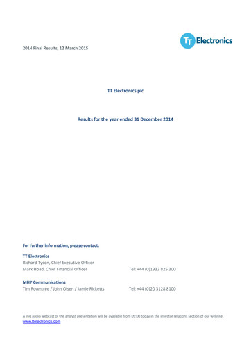 Miniature TT Electronics Rapport financier 2014
