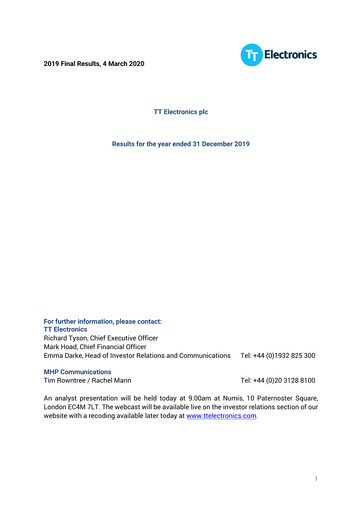 Miniature TT Electronics Rapport financier 2019