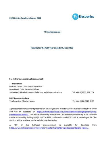 Vorschaubild TT Electronics Halbjahresbericht 2020-h1